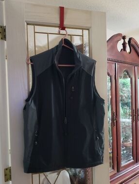 Izod Perform X Reversible Vest Mens Gray Black Poly Fleece Full Zip Golf VTG  S
